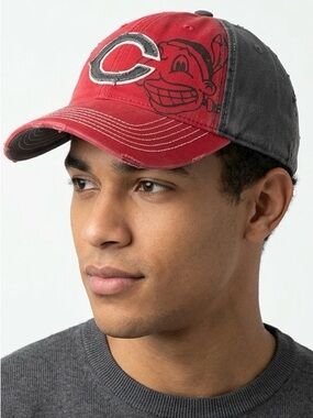 Vtg Cleveland Indians 47 Brand Cooperstown Hat Chief Wahoo Distressed Cap